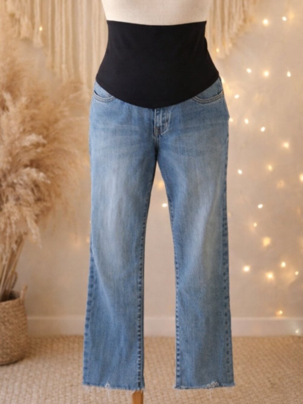 Just USA Maternity Cropped Jeans 33 Frayed Hem Vintage-Wash Grunge Denim Y2K